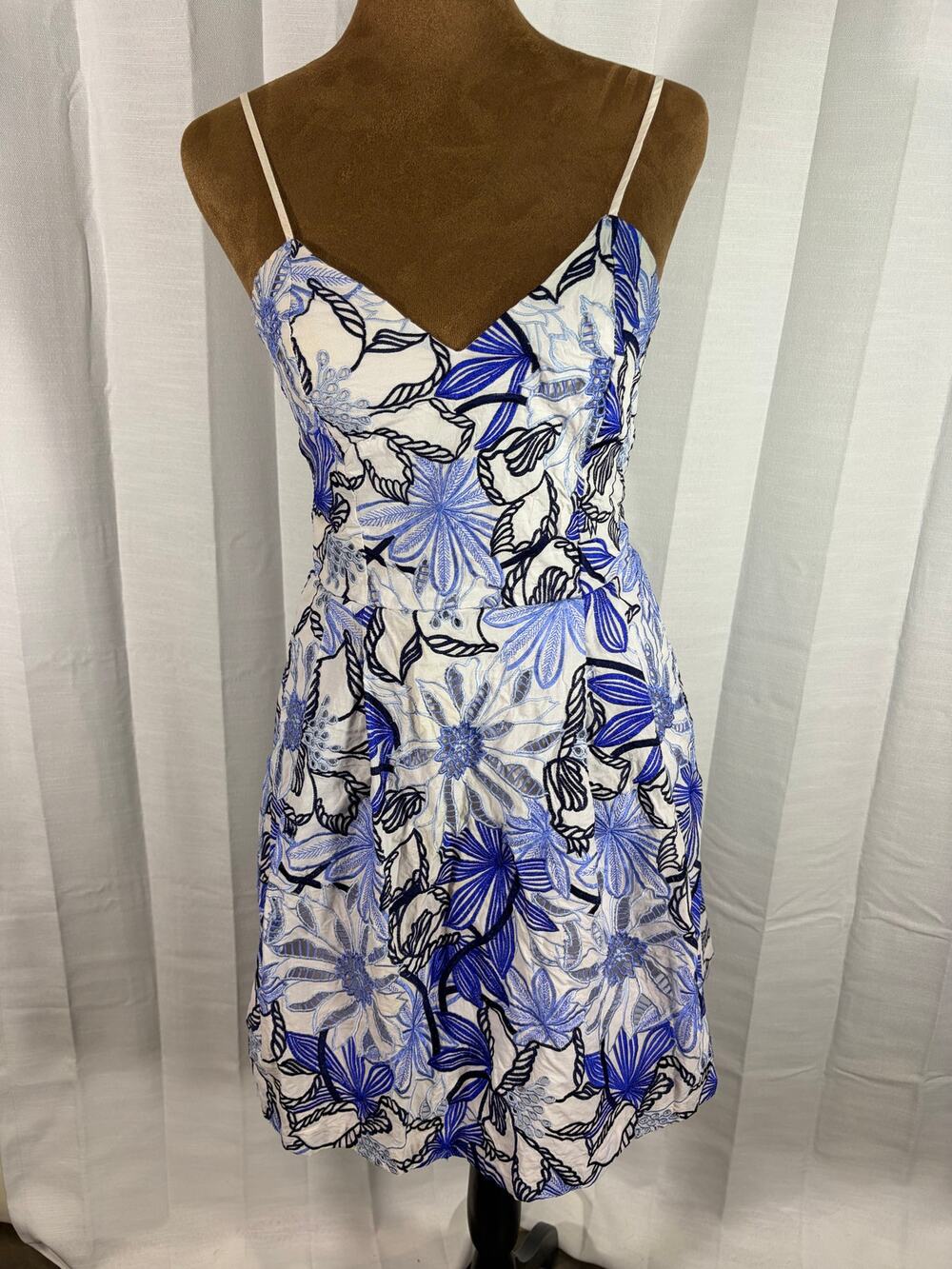 Parker Blue White Floral Embroidered Eyelet Cotton Sundress Small